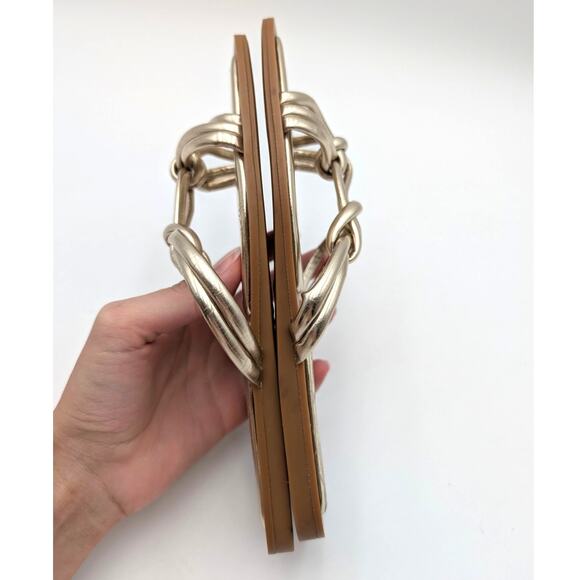 Azalea Wang Stetson Tubular Straps Knot Flat Sandals Women's Gold Sz US7 EU37.5 - Picture 6 of 12